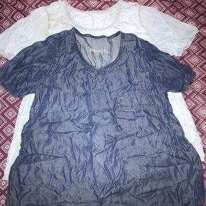 TWO Short Sleeve Boxy Denim Shirts Tops